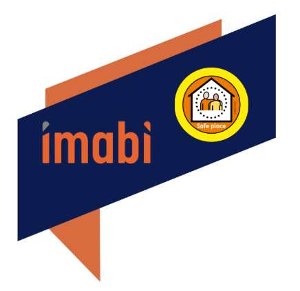 imabi and Safe Places collaboration graphic in imabi’s navy and orange brand colours, featuring the Safe Places logo to represent partnership strengthening community safety, digital safeguarding and accessible support through the Travel Guardian app