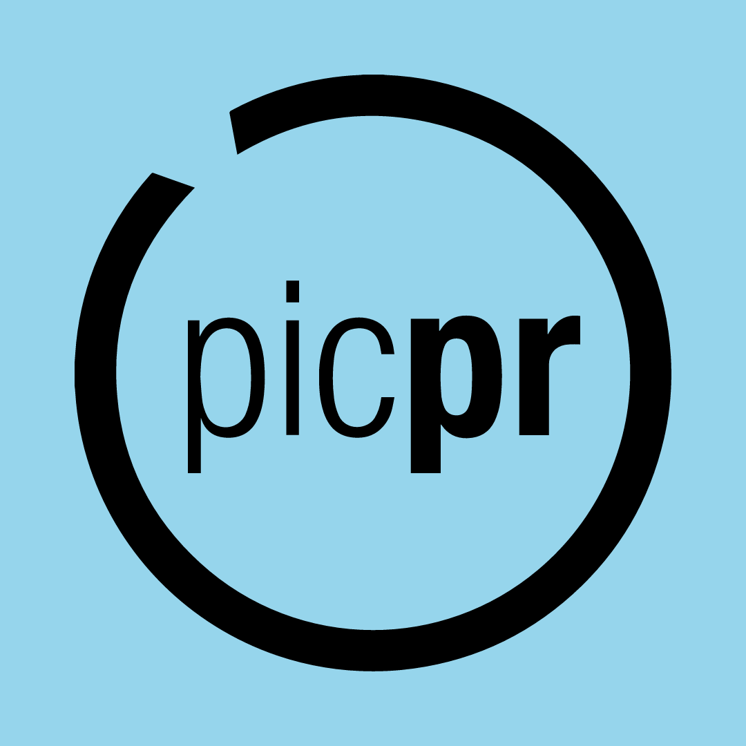 Picpr logo with black lettering encircled by an open circle on a light blue background.