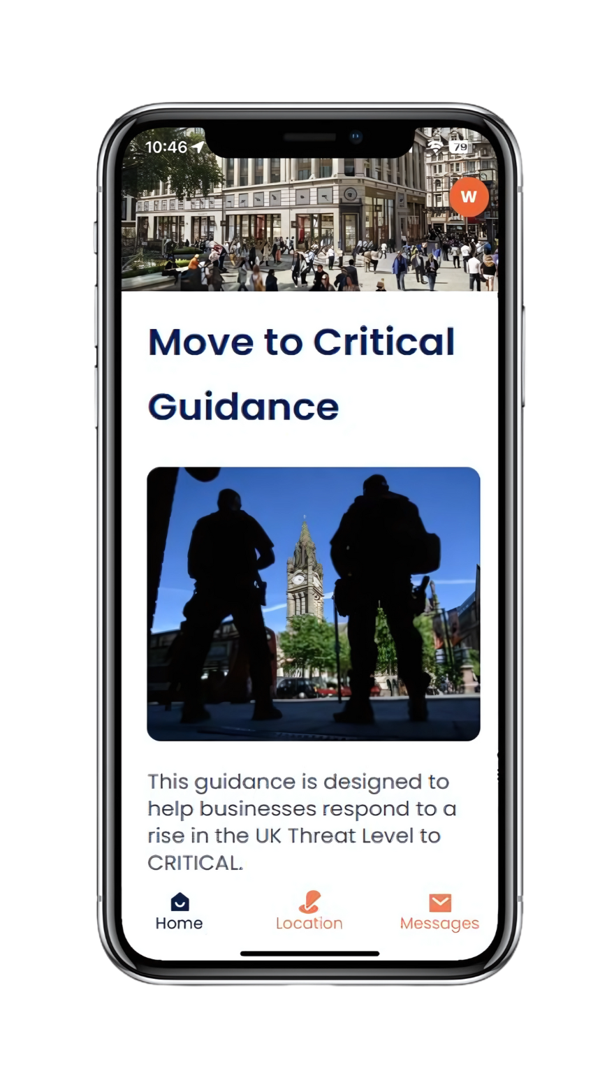 imabi public space safety platform displaying critical incident guidance for UK threat level response in high-footfall environments