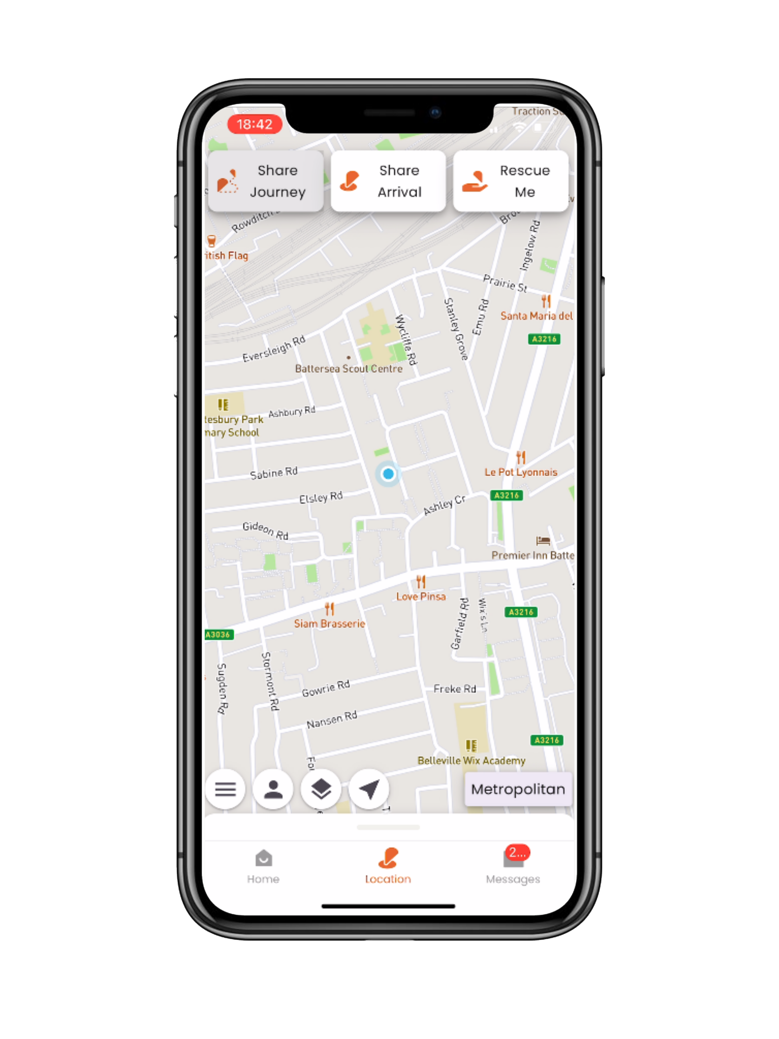 imabi app location feature, enabling location sharing, journey sharing, arrival sharing and rescue me capability
