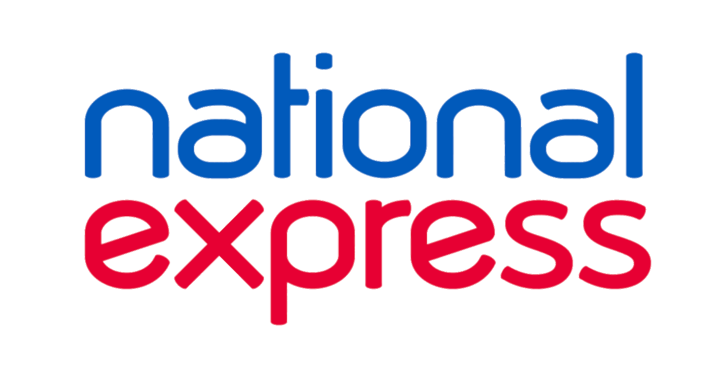 Logo of the National Express with the text 'national express' in blue and red letters.