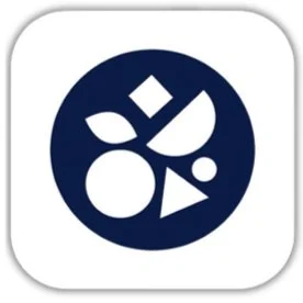 Icon with various geometric shapes in a circle