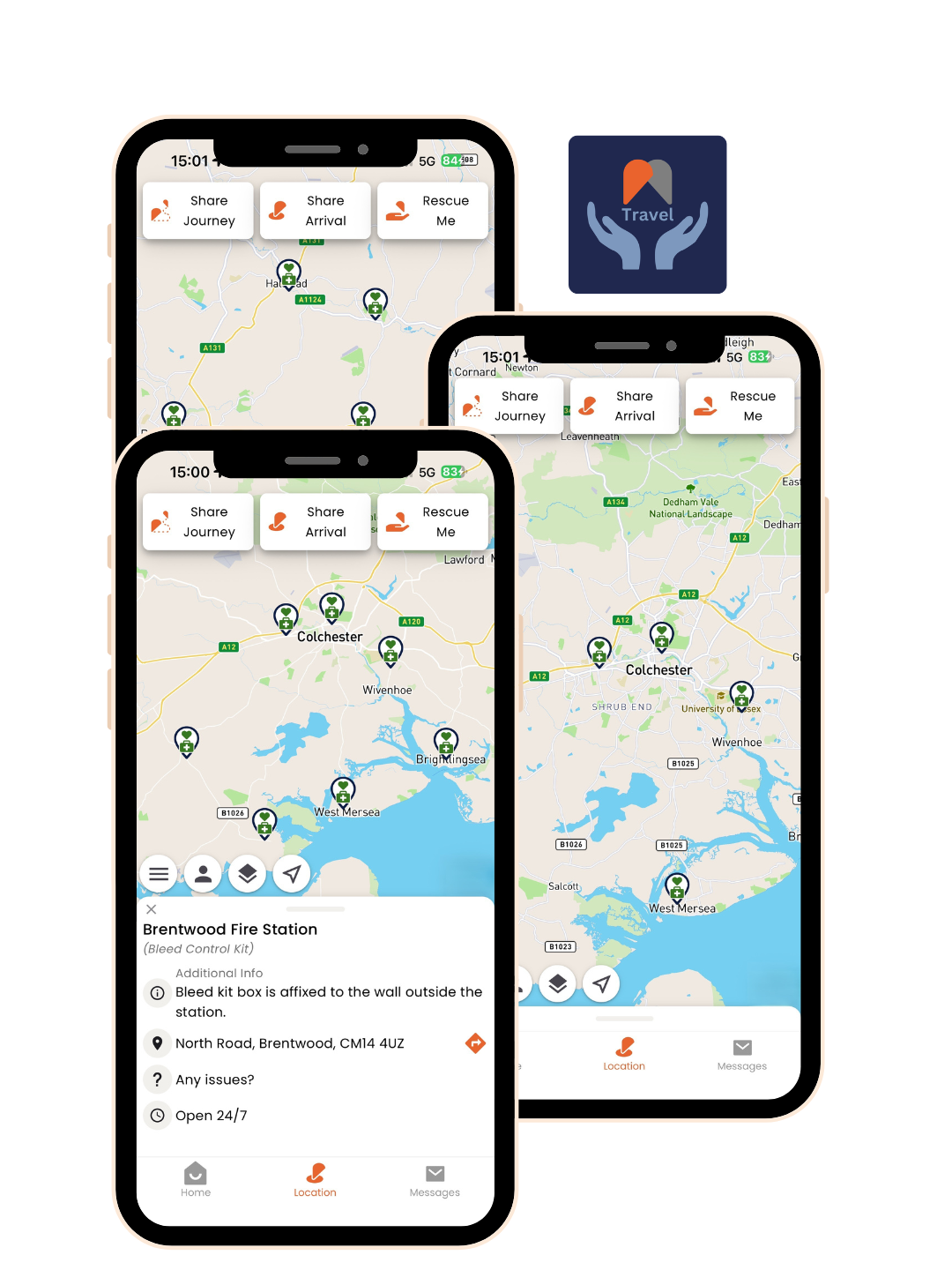 The Liam Taylor Legacy bleed control kits mapped on imabi Travel Guardian app map layer