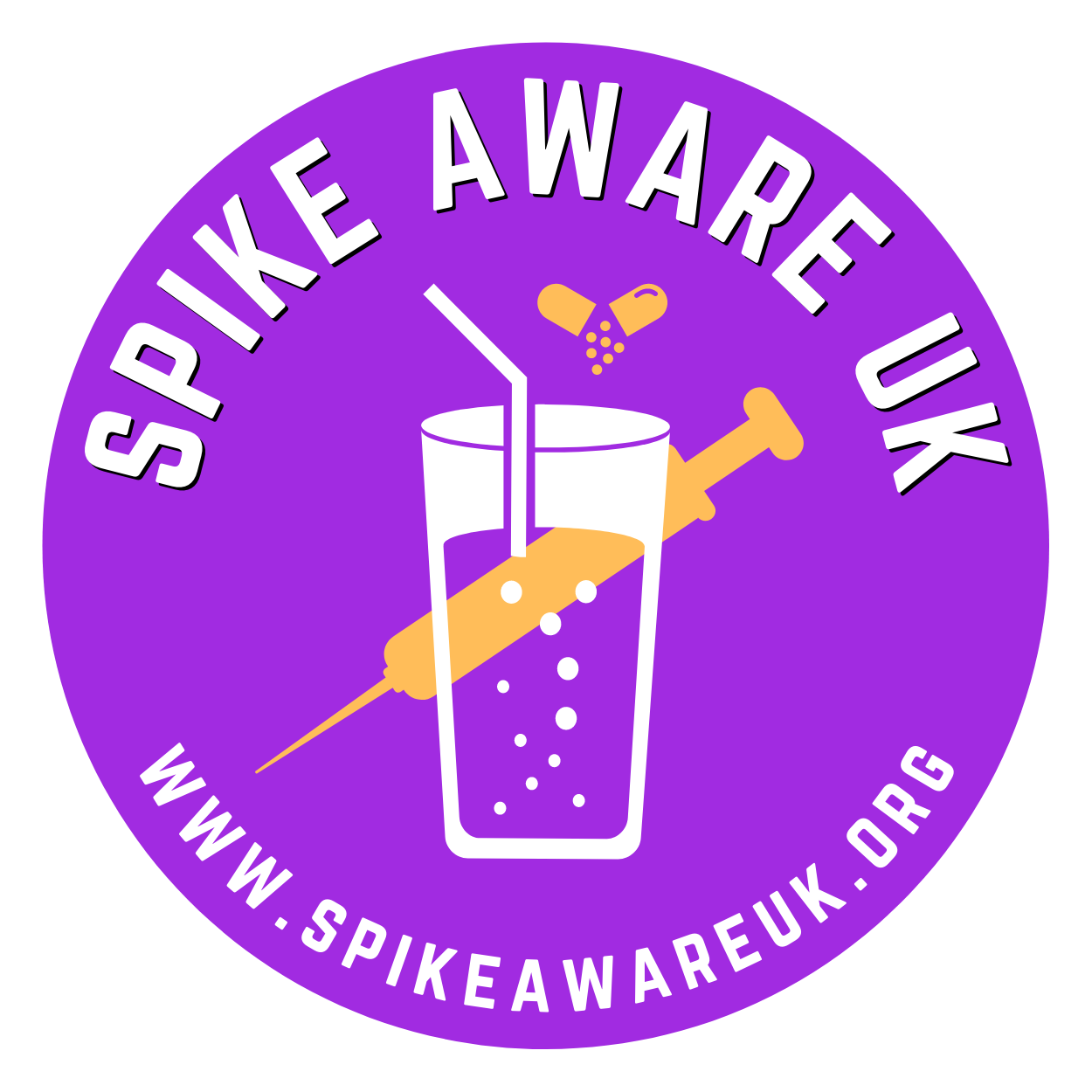 Logo of Spike Aware UK, an awareness and prevention organisation helping tackle drink spiking and raise public safety awareness, supporting imabi’s Safety Is A Right campaign.