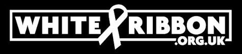White Ribbon UK partnership logo, highlighting collaboration with imabi to support the prevention of violence against women and girls, promote allyship, and encourage positive action towards safer communities.