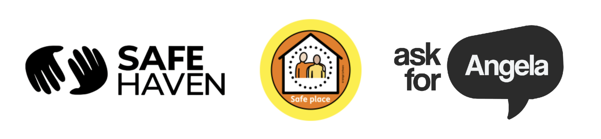 Safe Haven, Safe Places and Ask for Angela logos displayed side by side