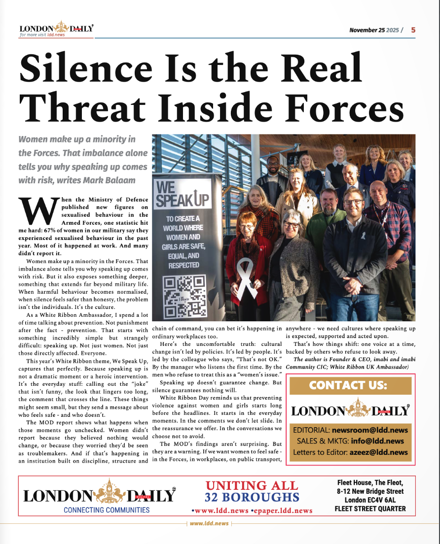 Mark Balaam's expert opinion on London Daily Digital about the Ministry of Defence's published new figures on sexualised behaviour in the Armed Forces.
