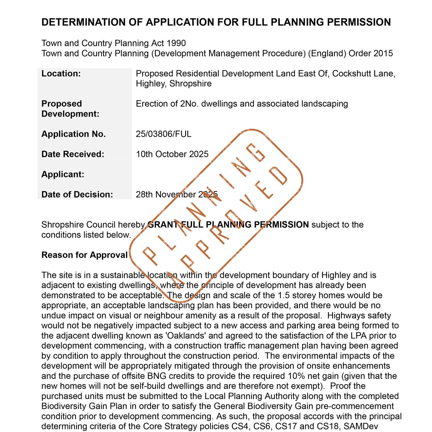 Planning Permission GRANTED for two dormer bungalows in South Shropshire! The site had outline permission for two bungalows, but we managed to redesign the scheme to make each unit larger by creating space within the attic, being careful not to cause