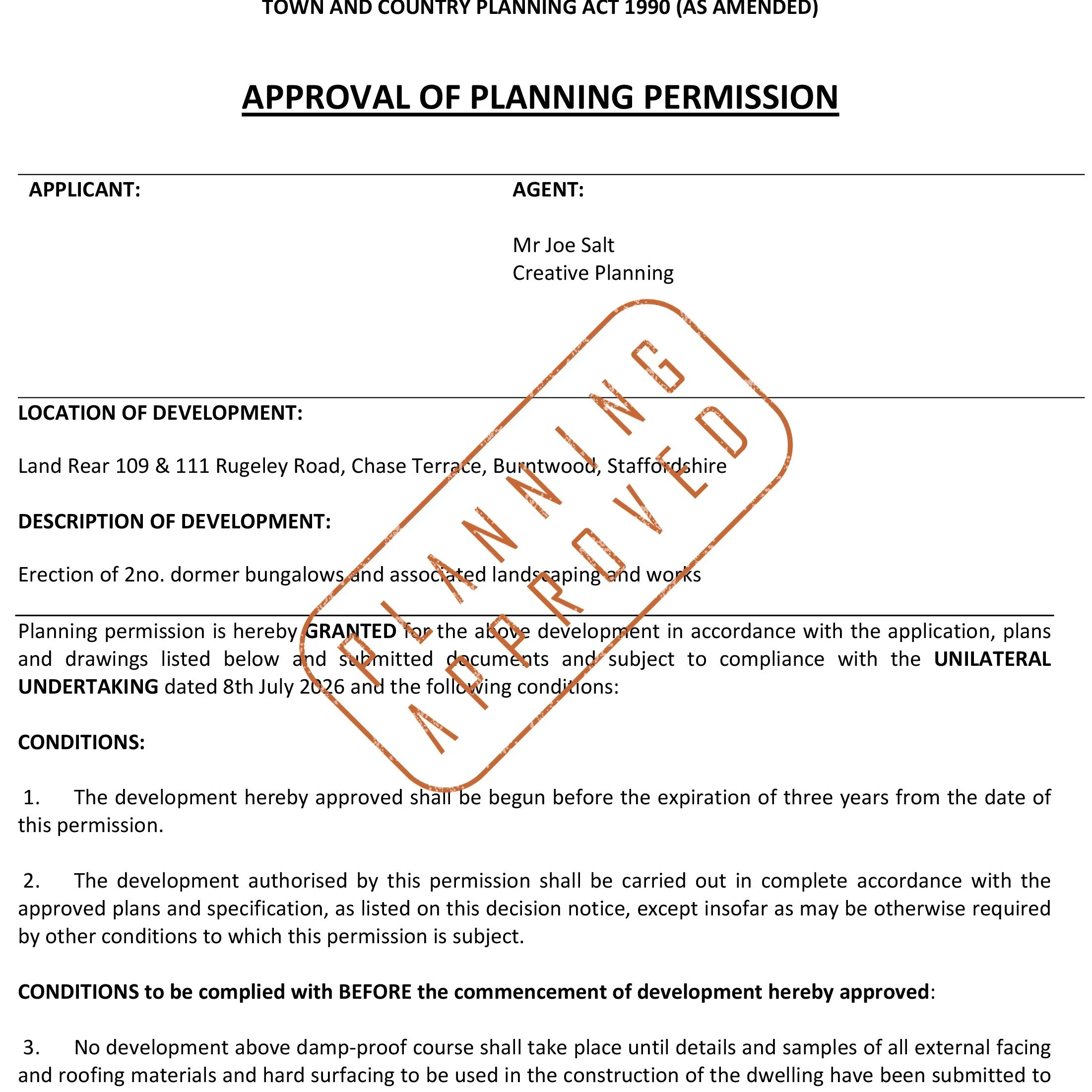 Planning Permission GRANTED for 2 Dormer Bungalows in Burntwood! 

The site forms the back garden of two existing properties but crucially, had the potential to enhance the existing streetscene. With a design that respected the properties on either s