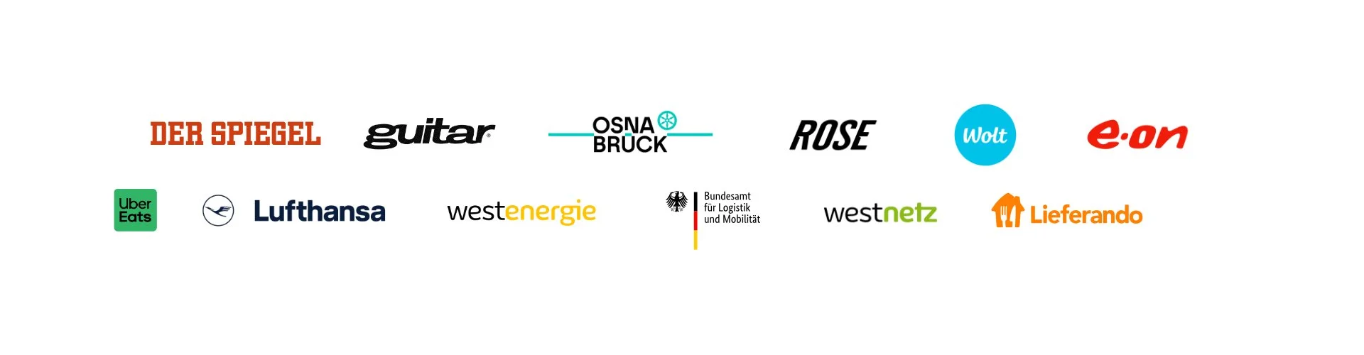 Kunden von Nico Dreier: Der Spiegel, guitar, Stadt Osnabrück, Rose Bikes, Wolt, E.ON, Uber Eats, Lufthansa, Westenergie, Bundesamt für Logistik und Mobilität, Westnetz und Lieferando