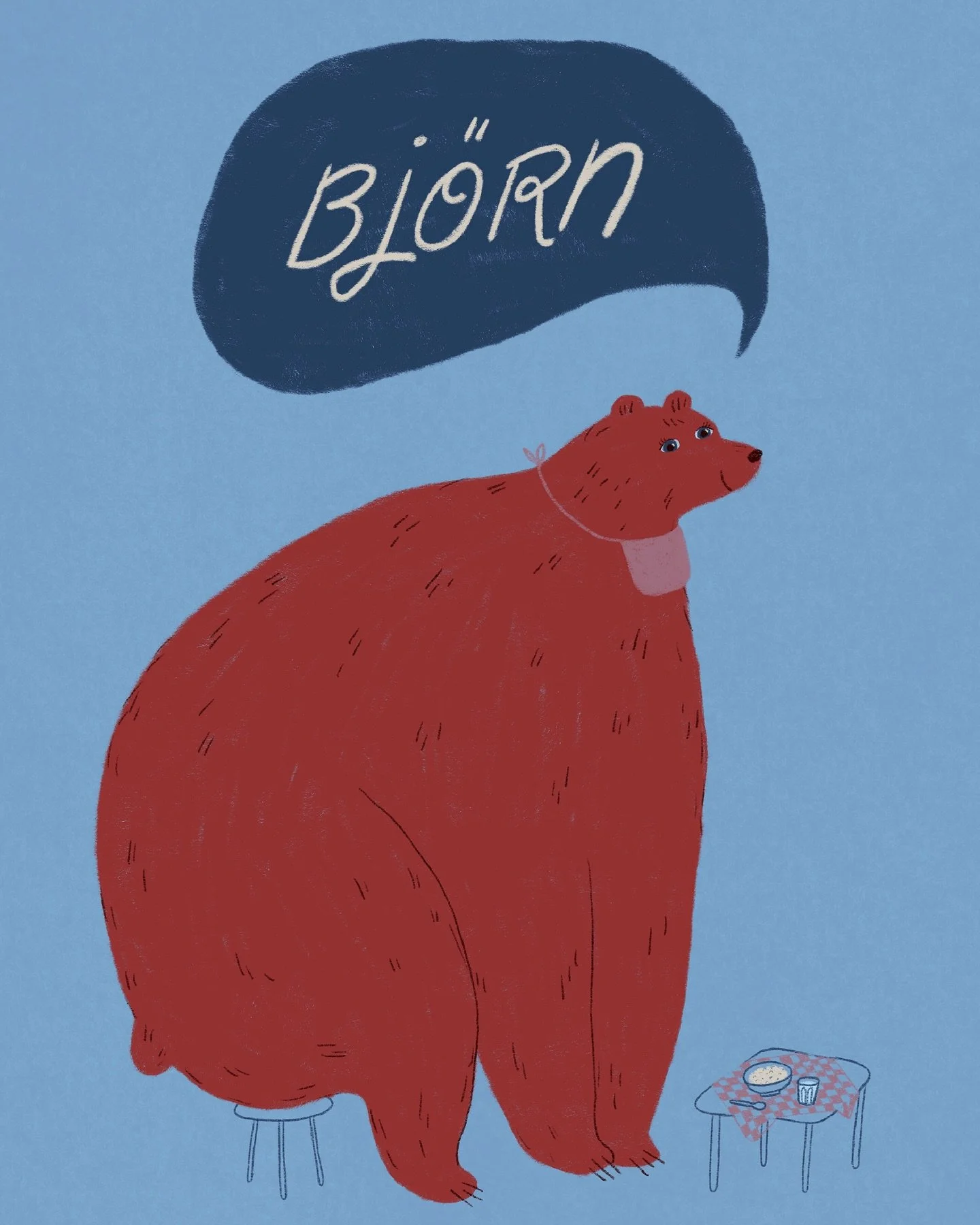 En bj&ouml;rn-tavla till en Bj&ouml;rn🥣🐻 
 
I vintras fick jag en s&aring; mysig best&auml;llning att illustrera en poster i 21x30 cm av en bj&ouml;rn. Den skulle ges till ett&aring;ringa Bj&ouml;rn med stort intresse f&ouml;r att &auml;ta, g&auml;