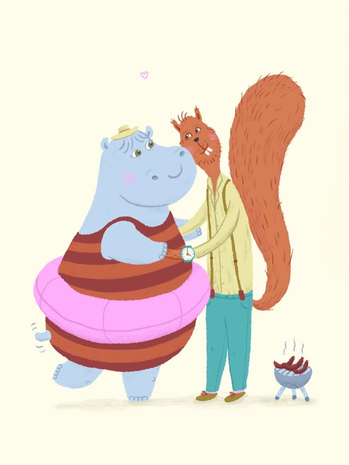 Ibland f&aring;r jag personliga best&auml;llningar och i h&ouml;stas fick jag en f&ouml;rfr&aring;gan om att illustrera ett par som djuren de &auml;r, enligt varandra. Det blev en flodh&auml;st och en ekorre med detaljer som symboliserar dem. Nu finn