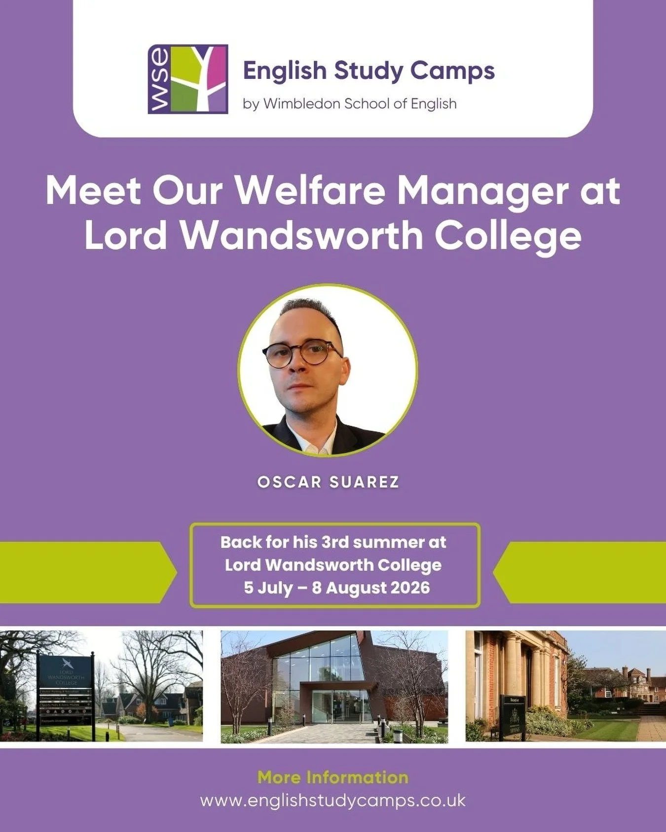 We are delighted to welcome Oscar back to Lord Wandsworth College for his third summer with our junior English Study Camps. His experience, teaching background, and friendly approach bring great energy and care to camp life, and we are so pleased to 