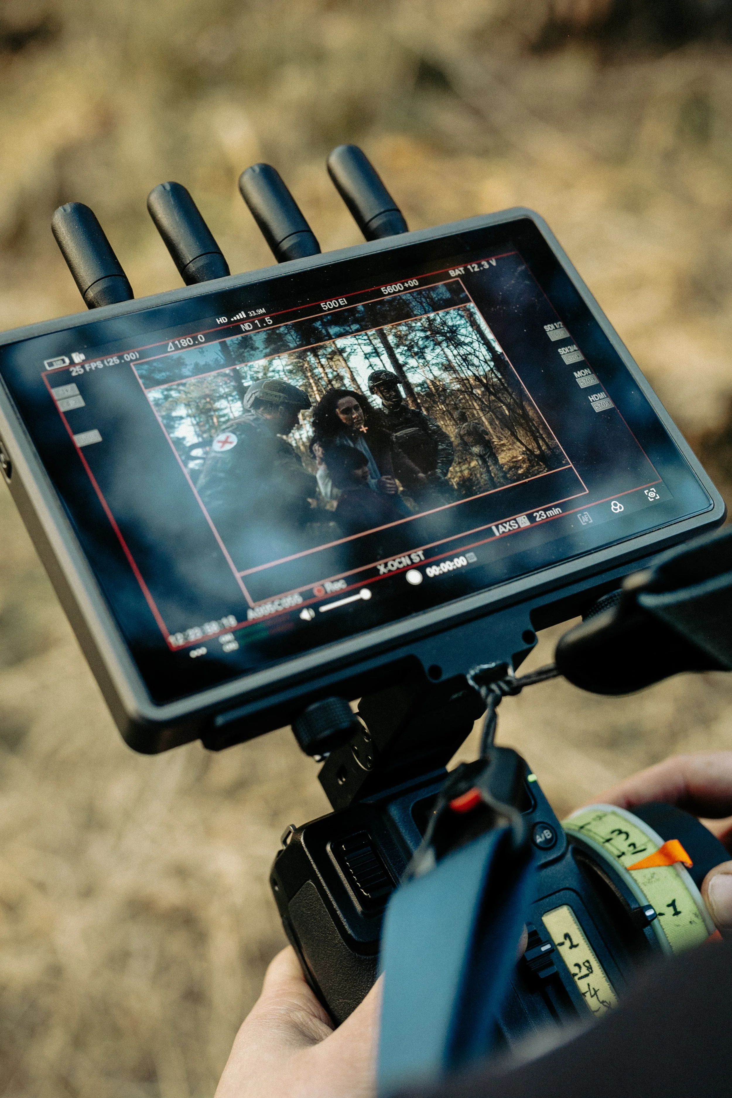 Field monitor van een filmopname voor defensie