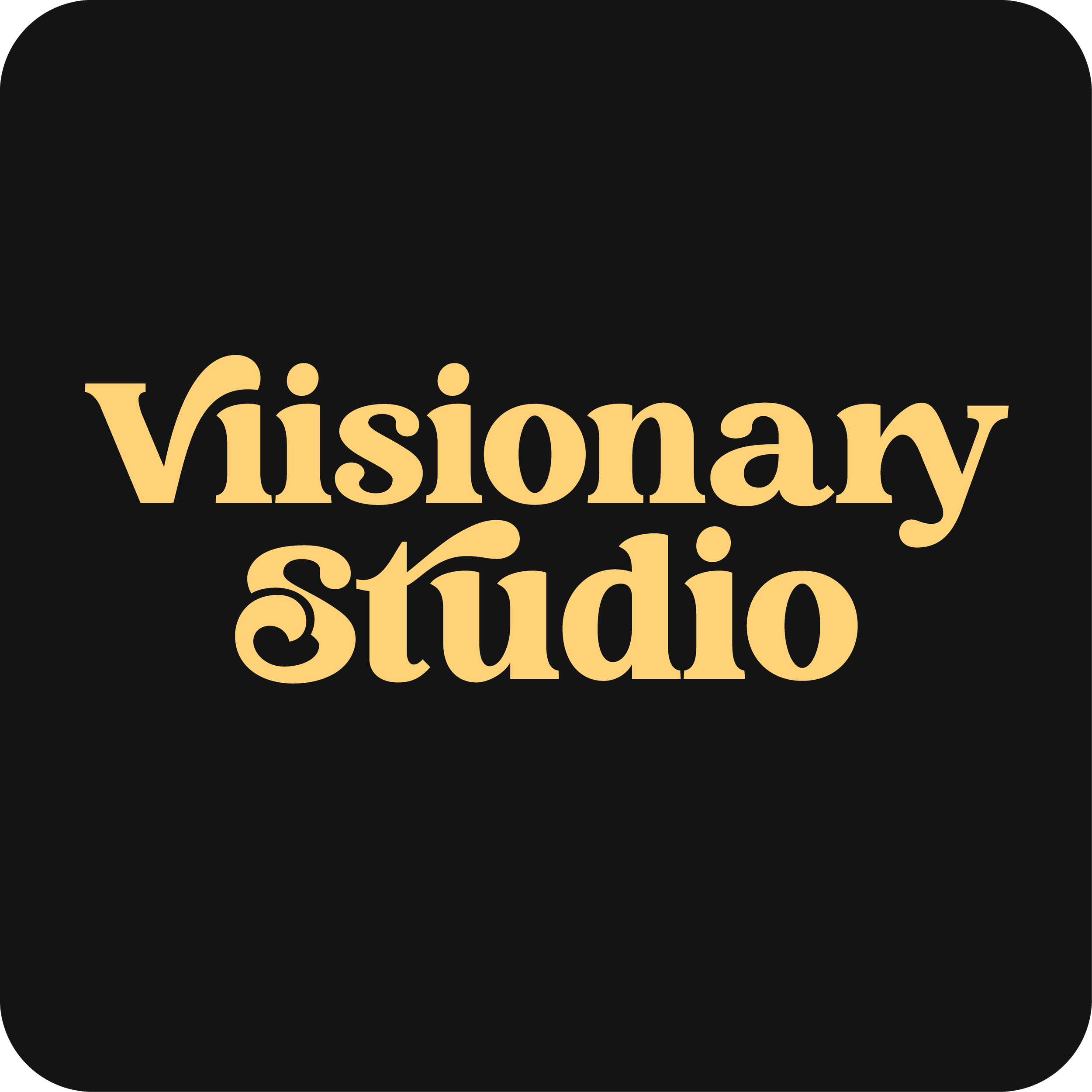 Text logo with cream-colored text on a black background that reads 'Visionary studio'.