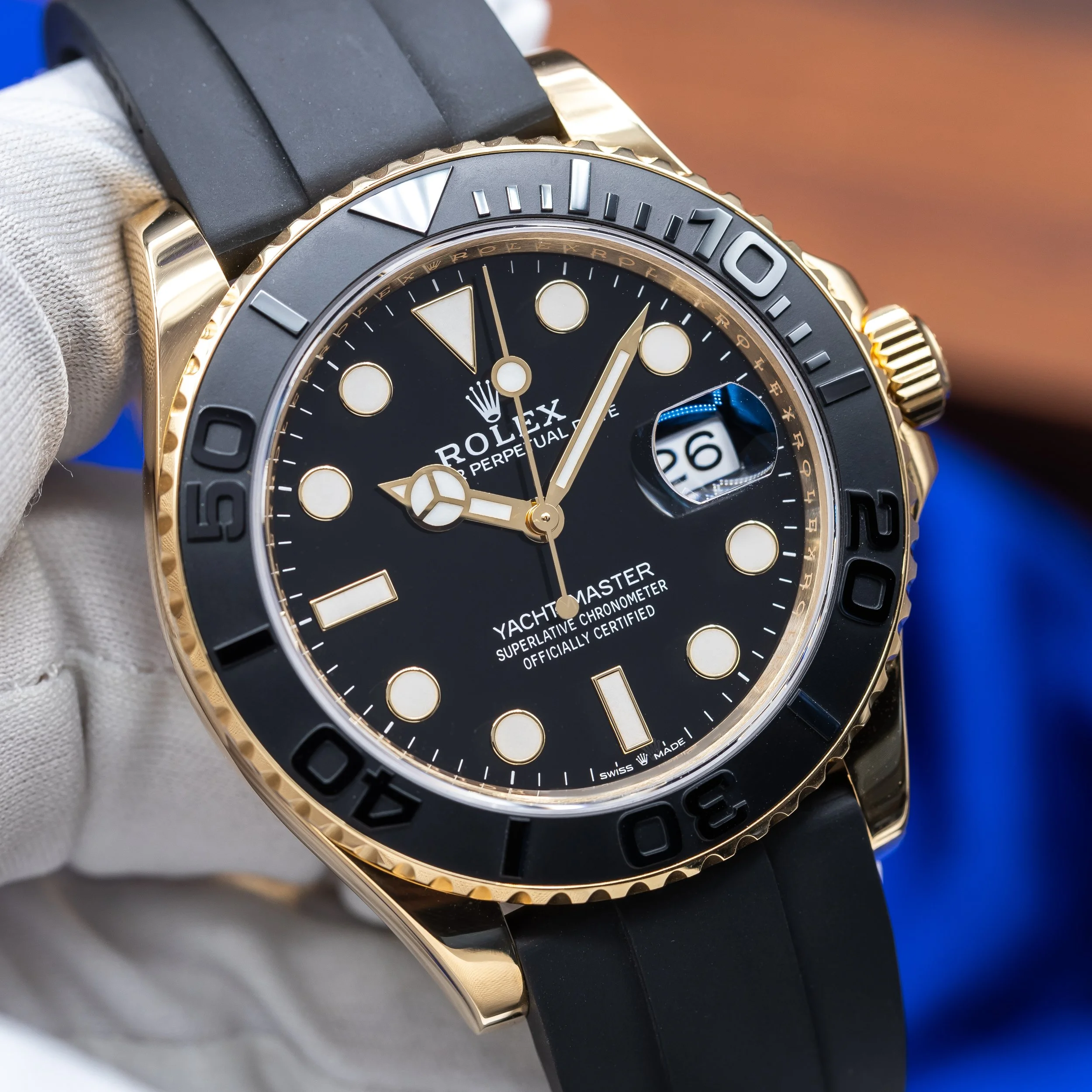 ROLEX Yacht-Master 42 Yellow Gold Black Dial Oysterflex 226658