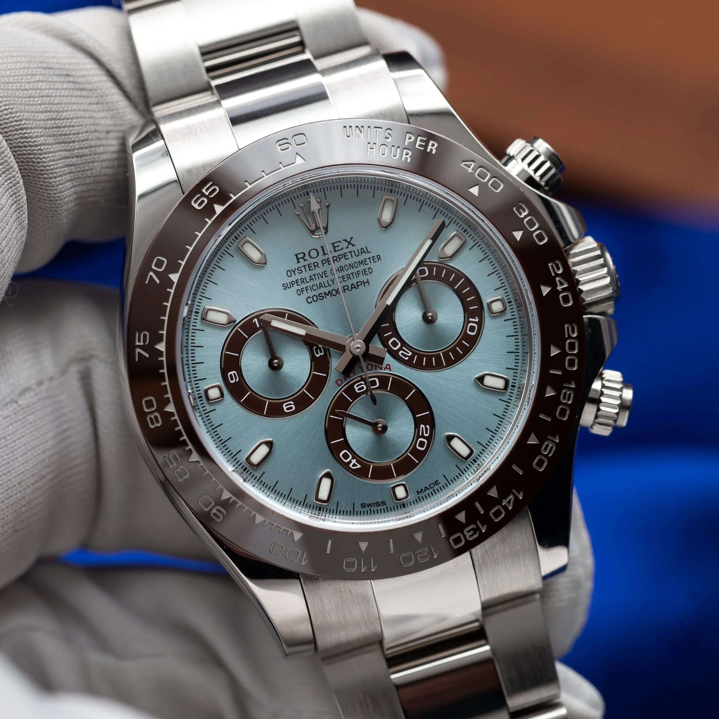 ROLEX Platinum Daytona “Platona” Ice Blue Dial Brown Bezel 116506