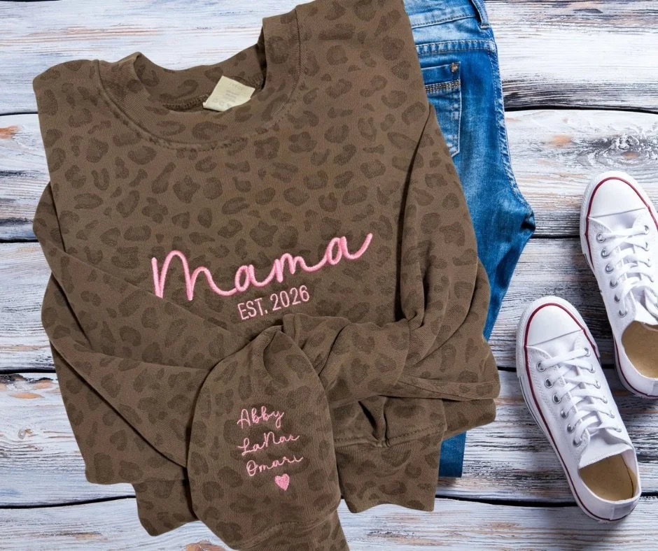 $52 -Mama leopard custom crewneck