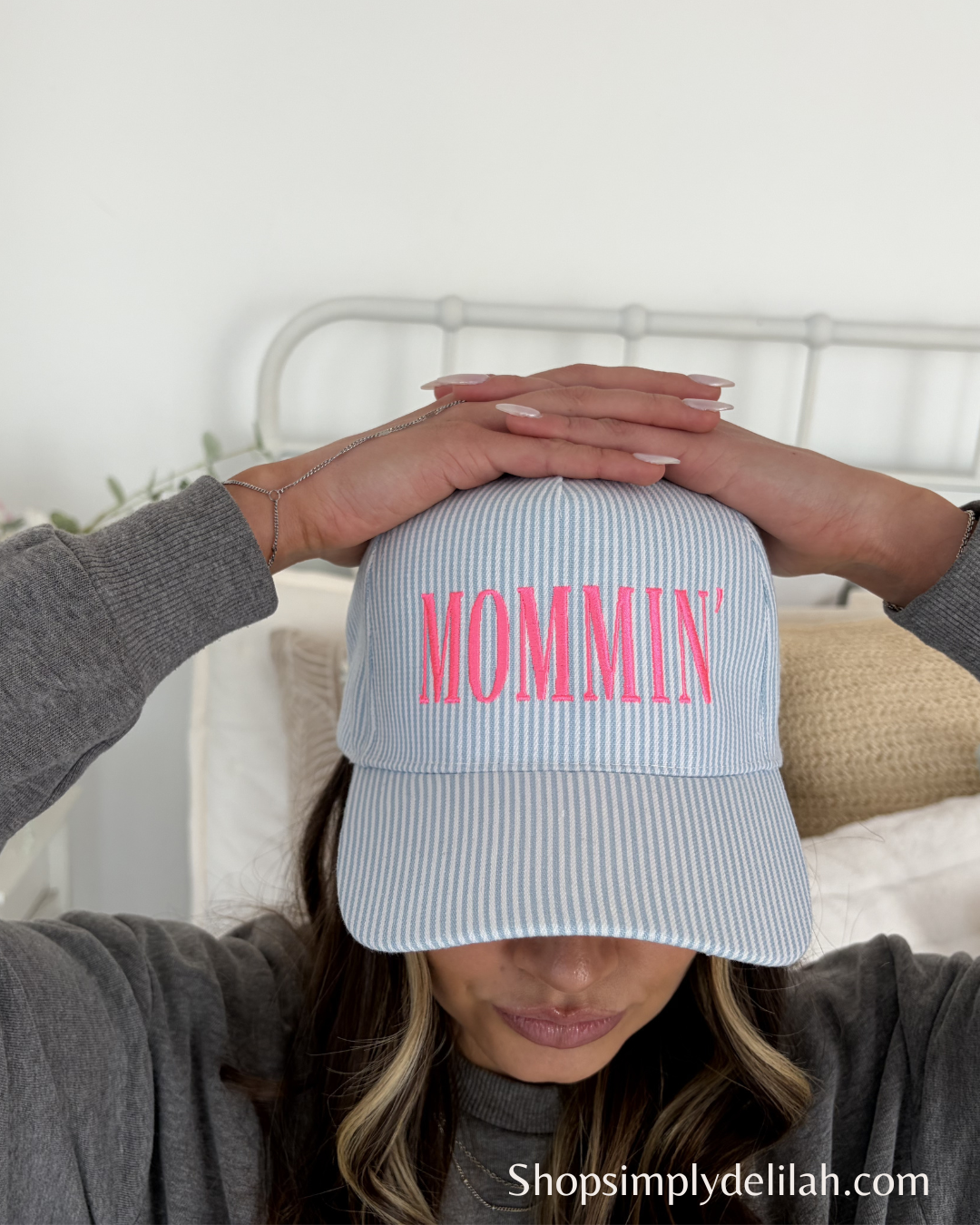 $27 MOMMIN' Embroidered Striped Baseball Cap