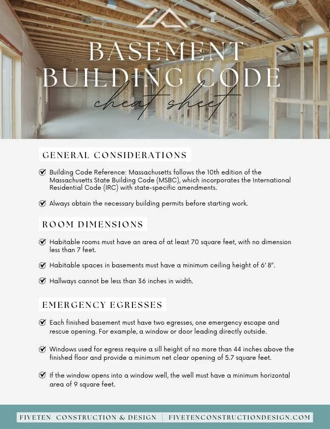 Finished Basement Building Code Cheat Sheet — FiveTen Construction & Design