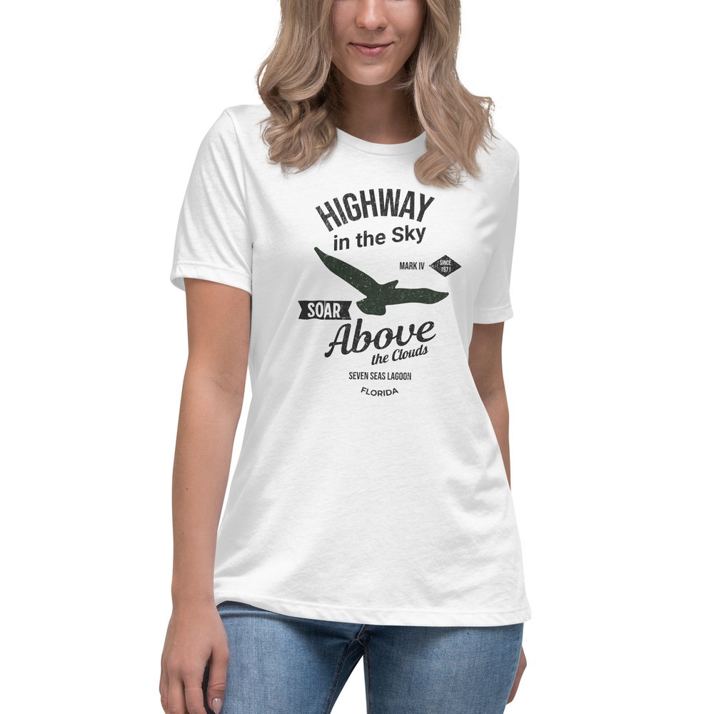 Highway in the Sky Disney World monorail women's t-shirt (white).
