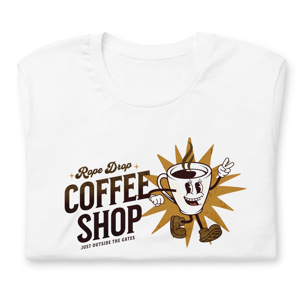 Rope Drop Coffee Shop t-shirt (close up of graphic).