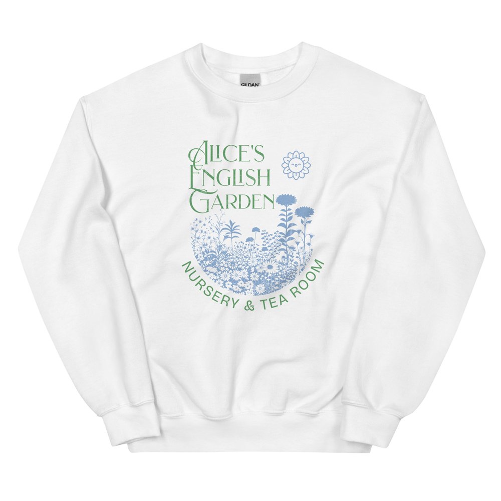 Alice's English Garden sweatshirt, inspired by EPCOT Flower and Garden Festival.