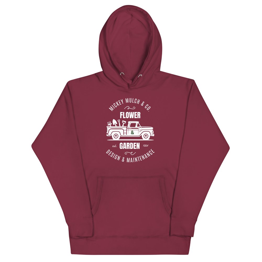 Mickey Mulch Flower and Garden Design, Premium Hoodie, Maroon.