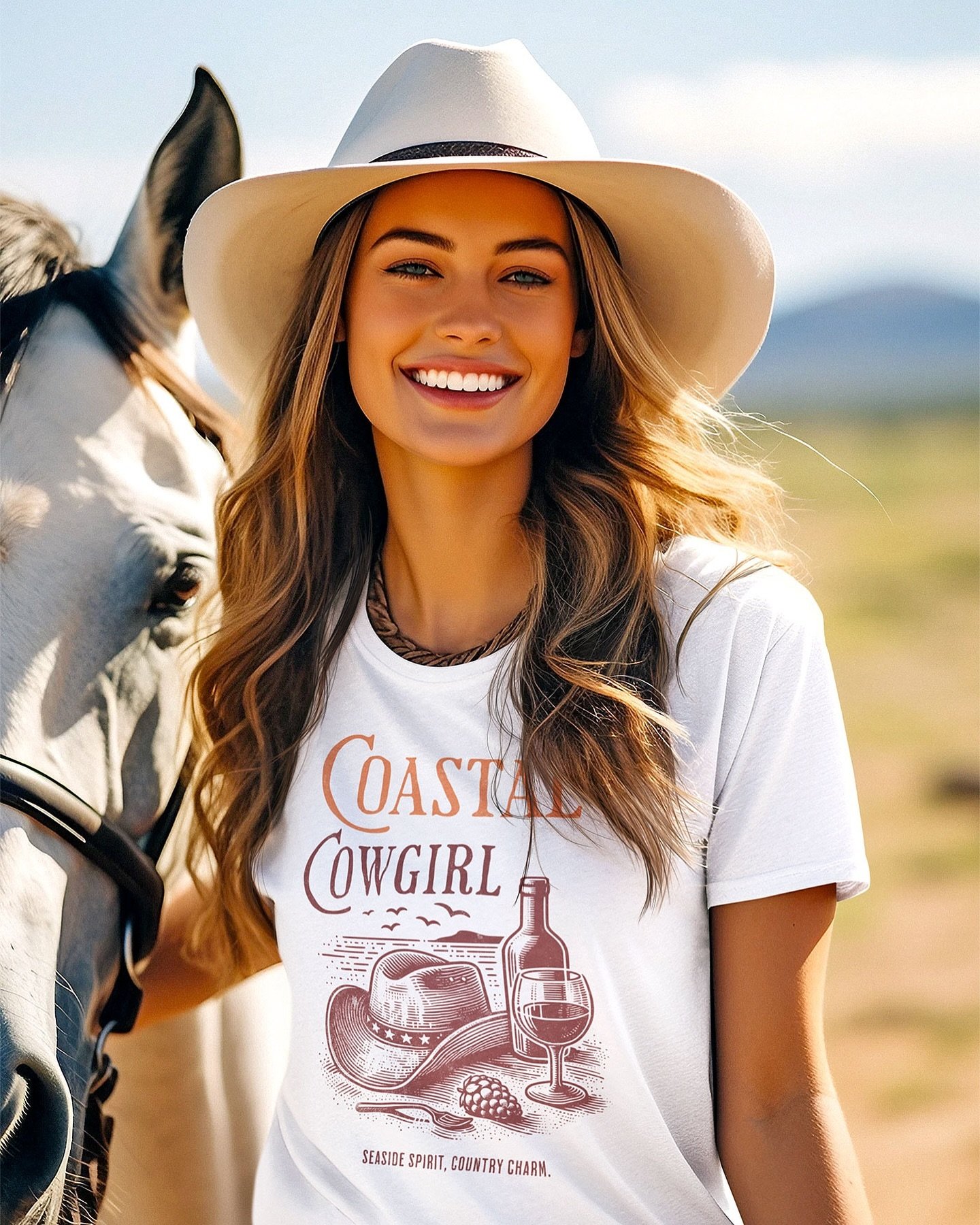 Coastal Cowgirl: Seaside Spirit, Country Charm.

Combining Seaside Spirit and Country Charm, our newest creation comes in two variations: women&rsquo;s relaxed t-shirt and women&rsquo;s fitted t-shirt. Both are made from 100% cotton, seamlessly blend