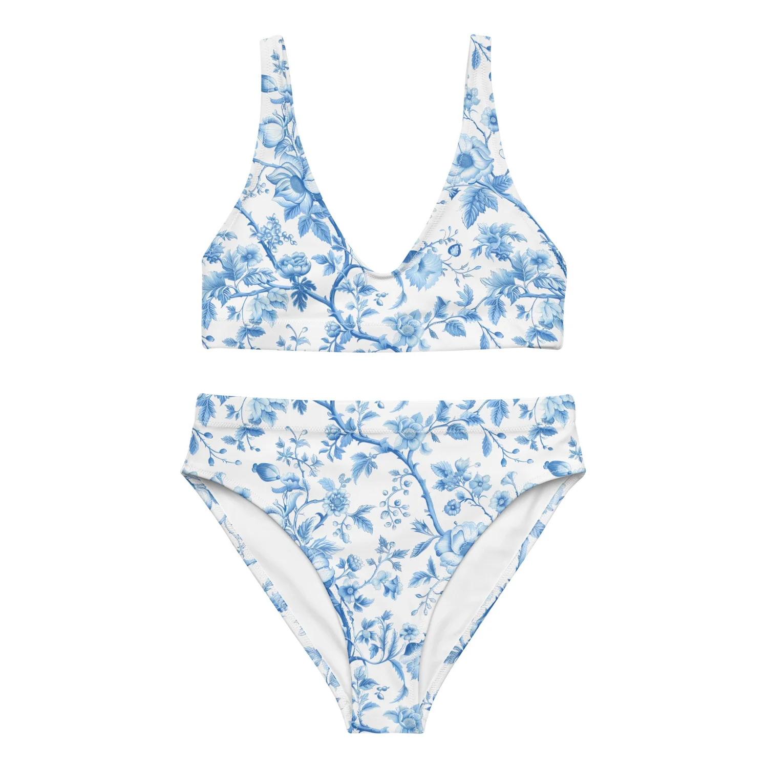 Blue Toile Floral High Waist Bikini — 1923 Main Street: Casual 