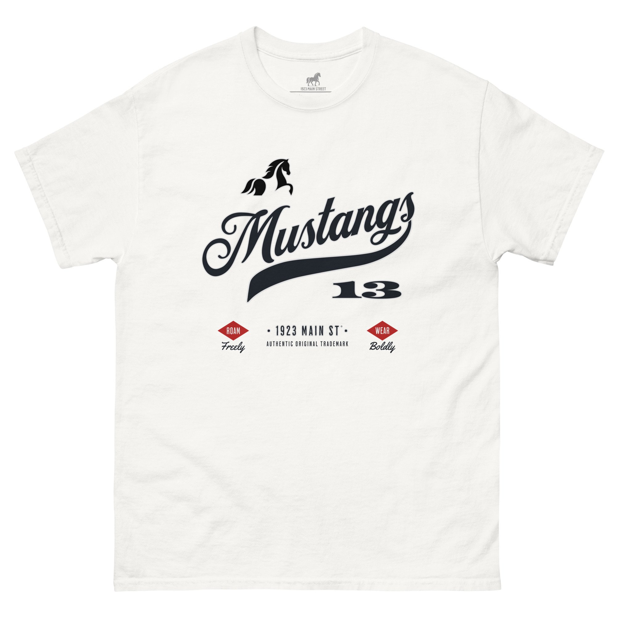 Mustangs 13 team t-shirt white front.