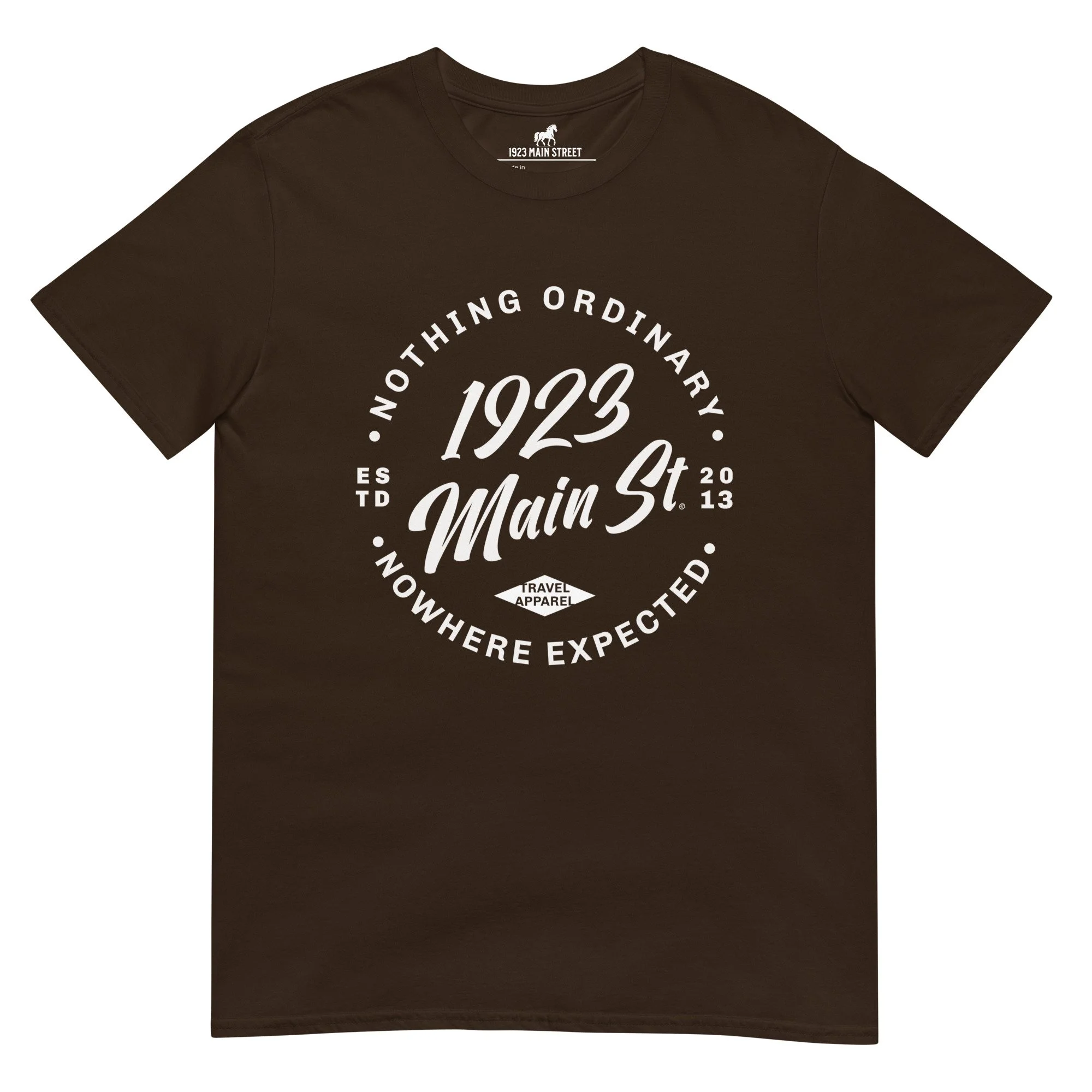 1923 Main Street Nothing Ordinary Round Logo T-Shirt dark chocolate.