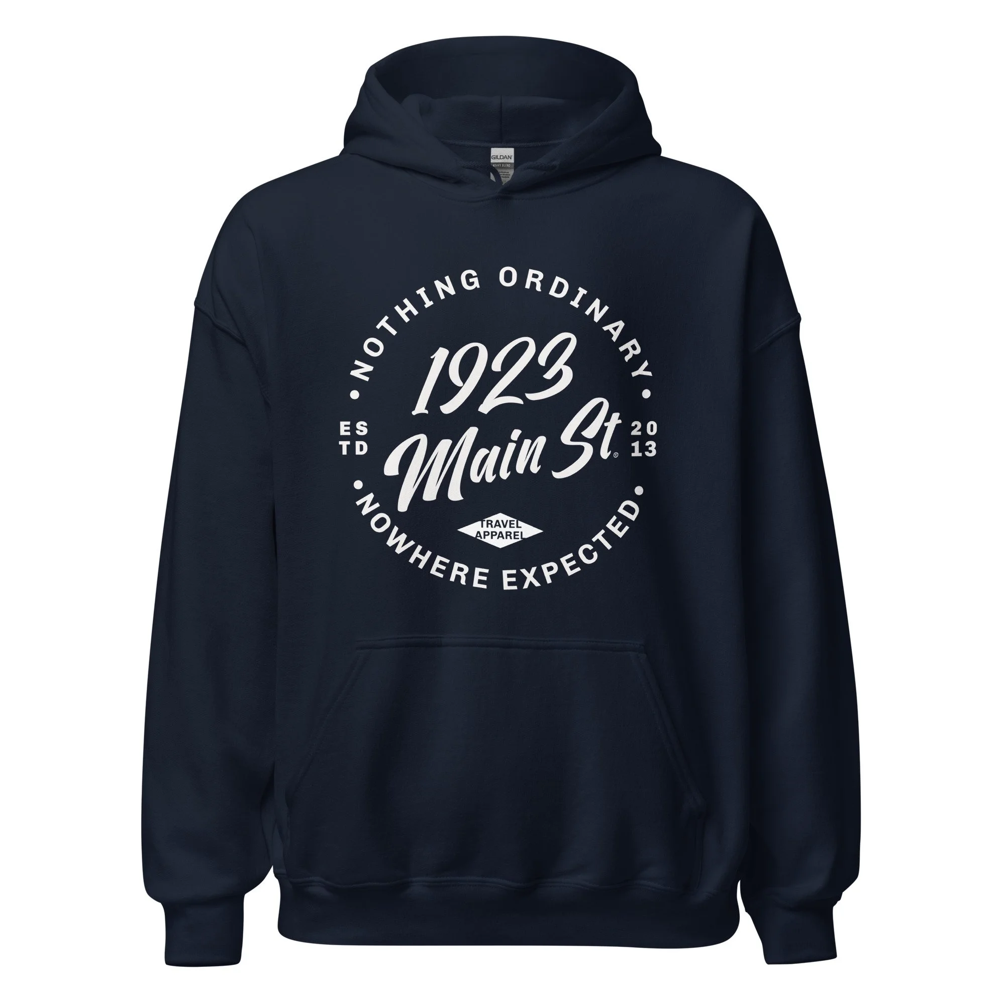 1923 Main Street Nothing Ordinary Round Logo hoodie navy.
