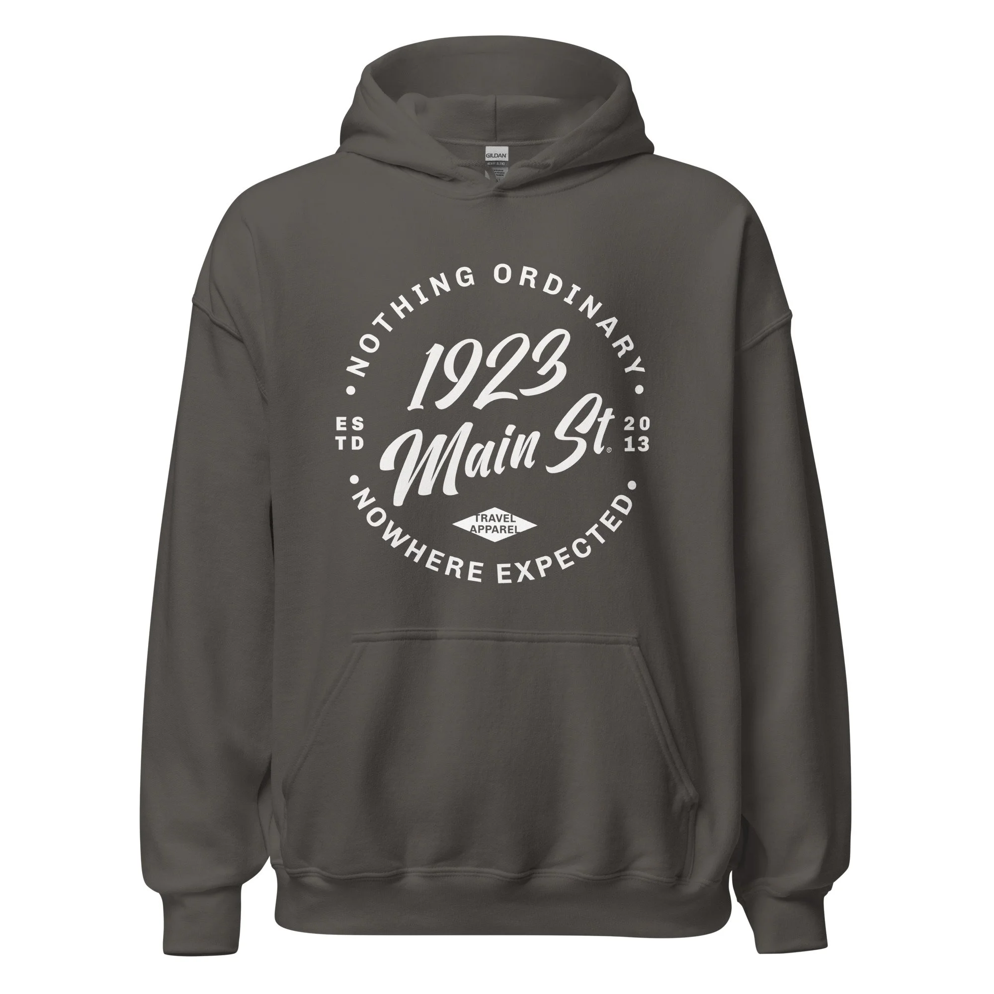 1923 Main Street Nothing Ordinary Round Logo hoodie charcoal.