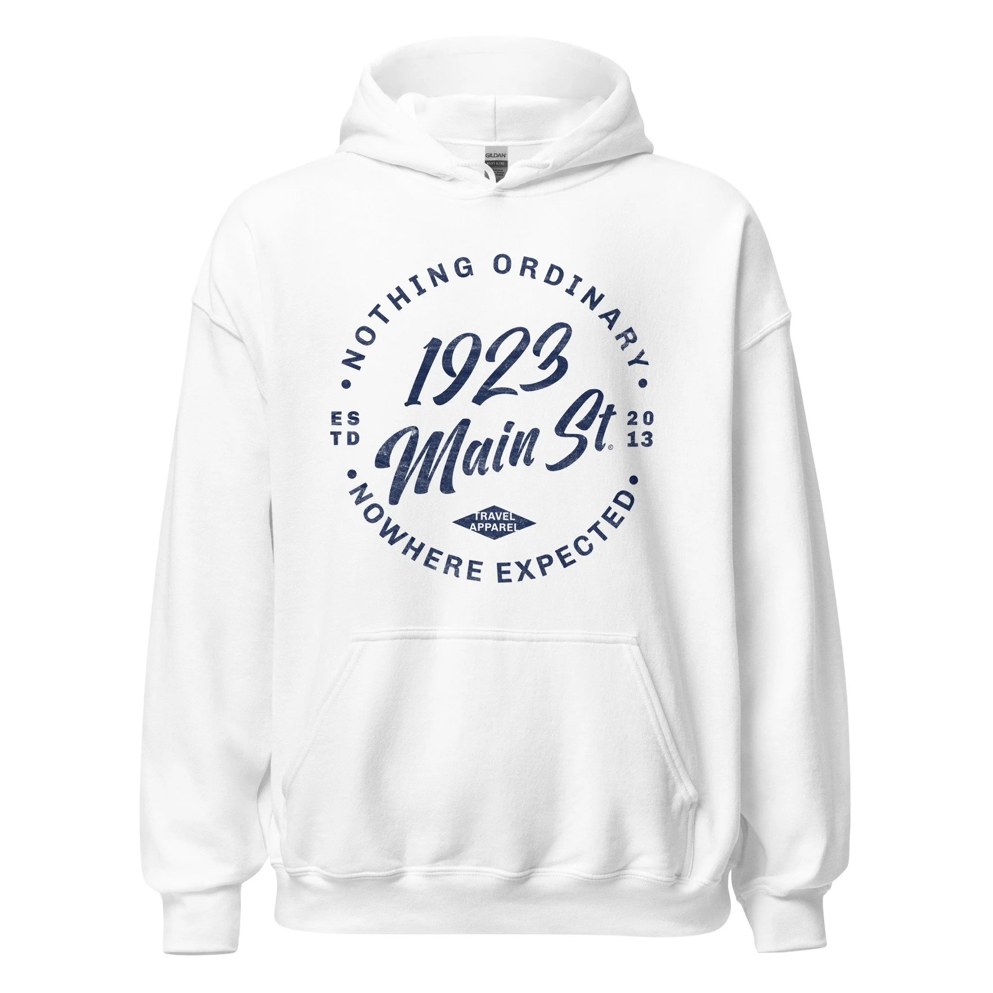 1923 Main Street Nothing Ordinary Round Logo Hoodie white.
