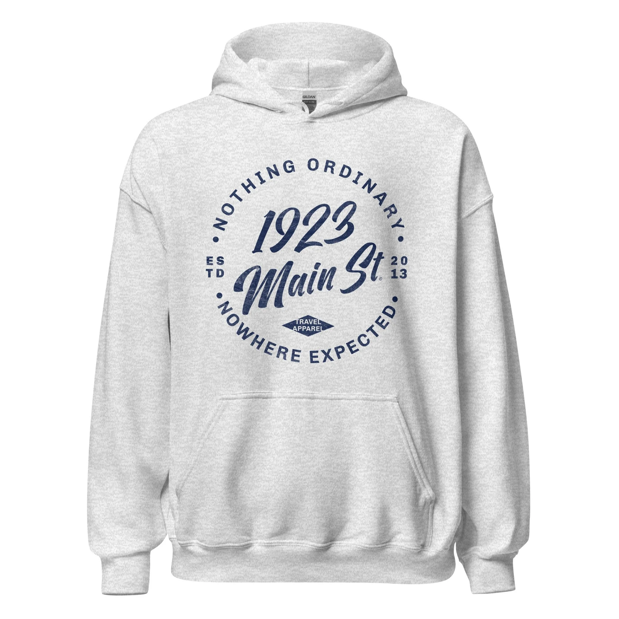 1923 Main Street Nothing Ordinary Round Logo Hoodie ash.