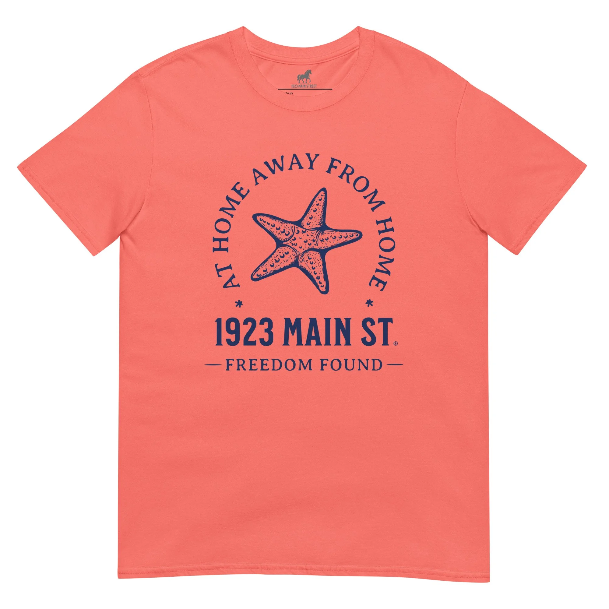 At Home Away from Home Starfish t-shirt coral silk.