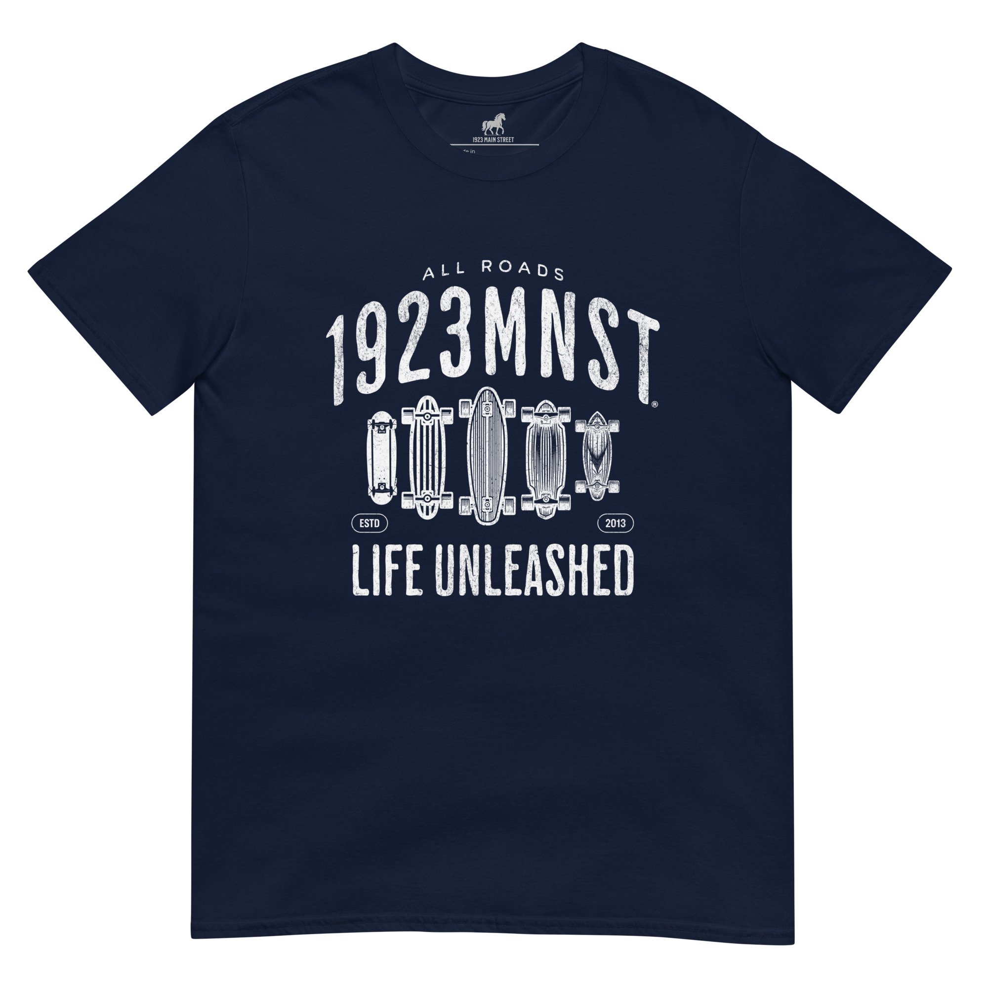 Life Unleashed Skateboards T-Shirt size navy.