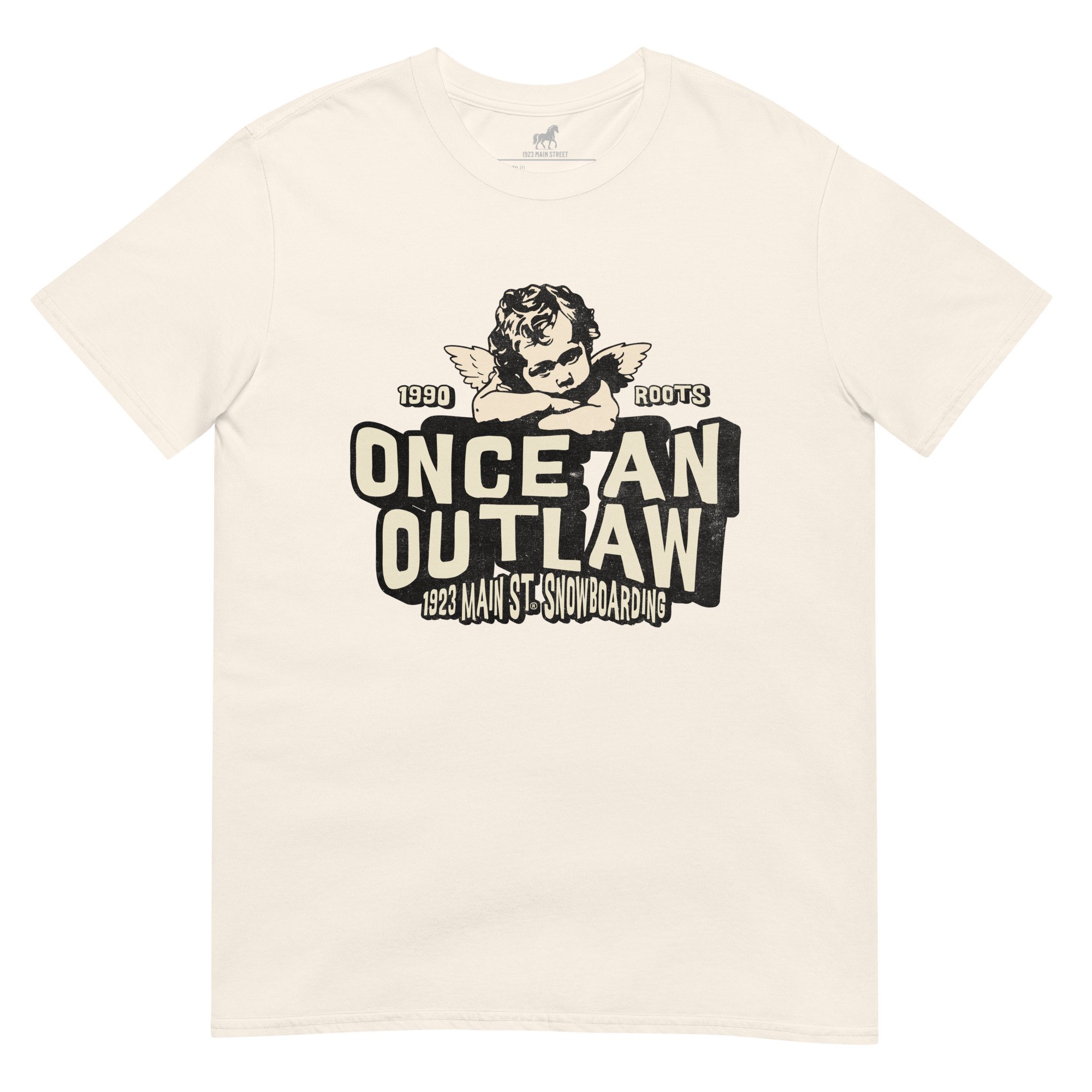 Once an Outlaw Cherub snowboarding t-shirt natural.