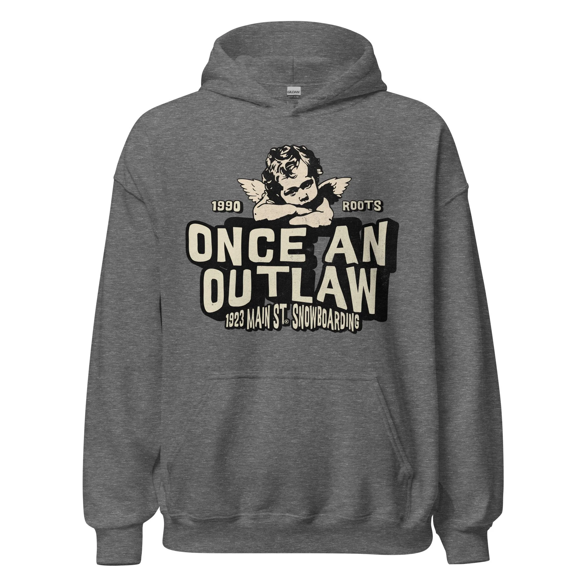Once an Outlaw Cherub snowboarding hoodie graphite heather.