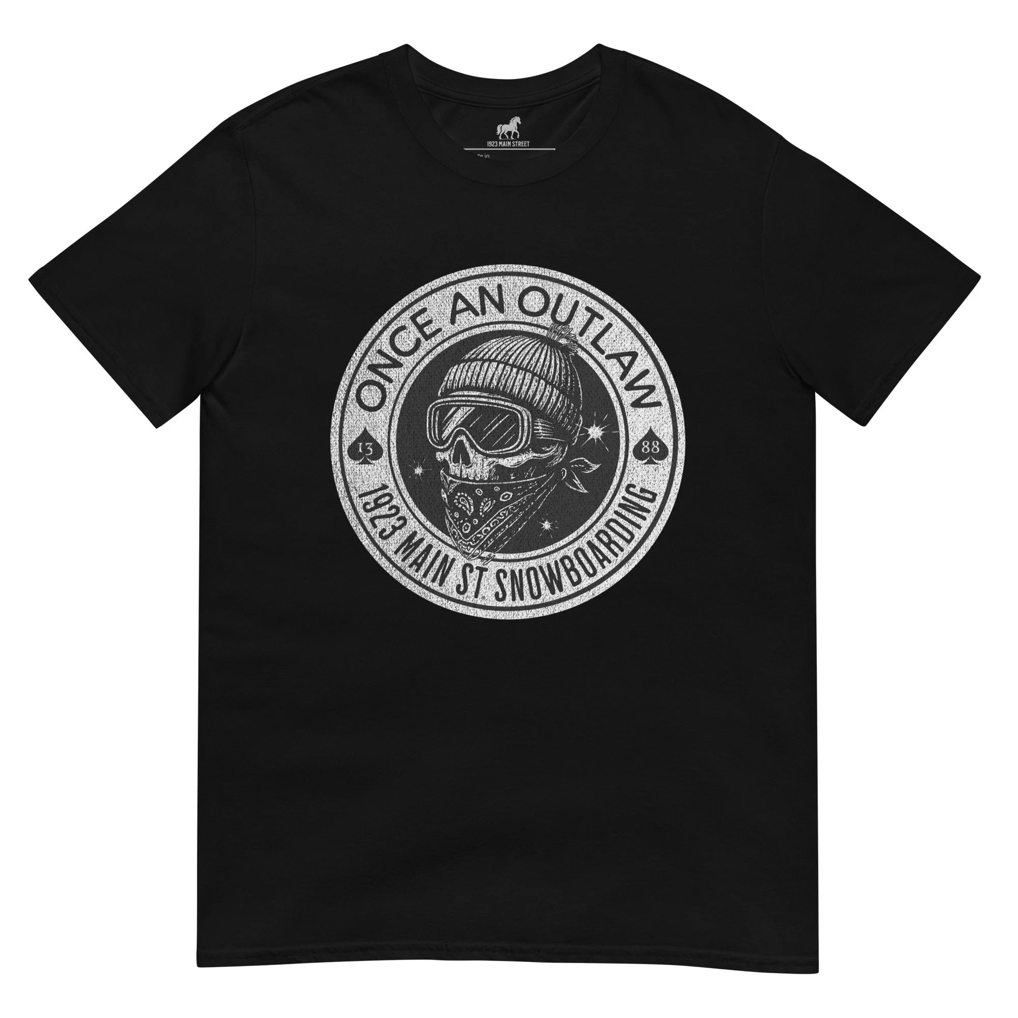 Once an Outlaw Skull Spades snowboard t-shirt black.