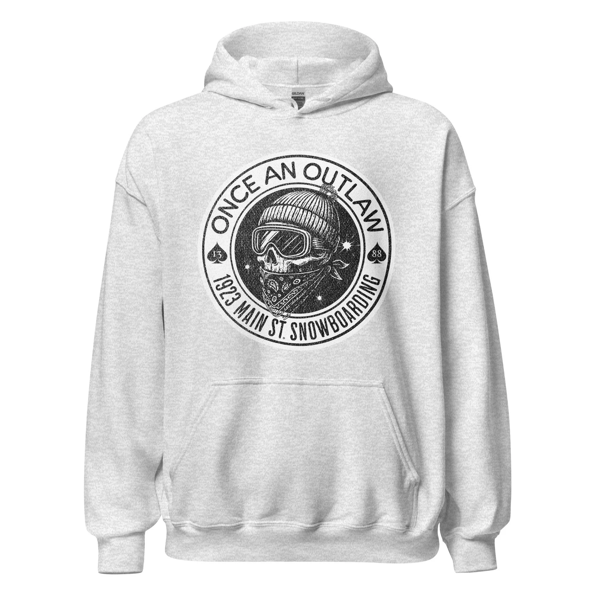 Once an Outlaw Skull Spades snowboard hoodie ash.