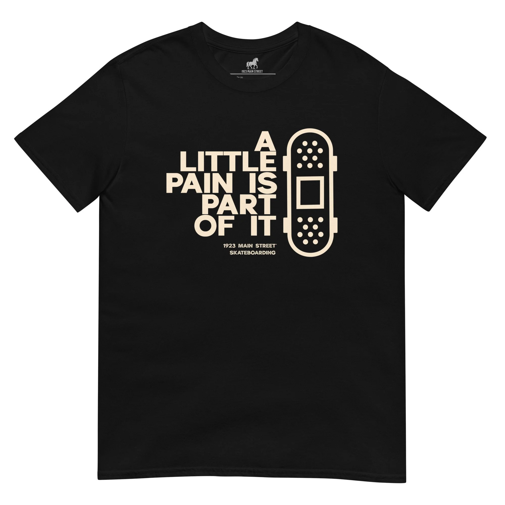 A Little Pain is Part of It skateboard tee black.