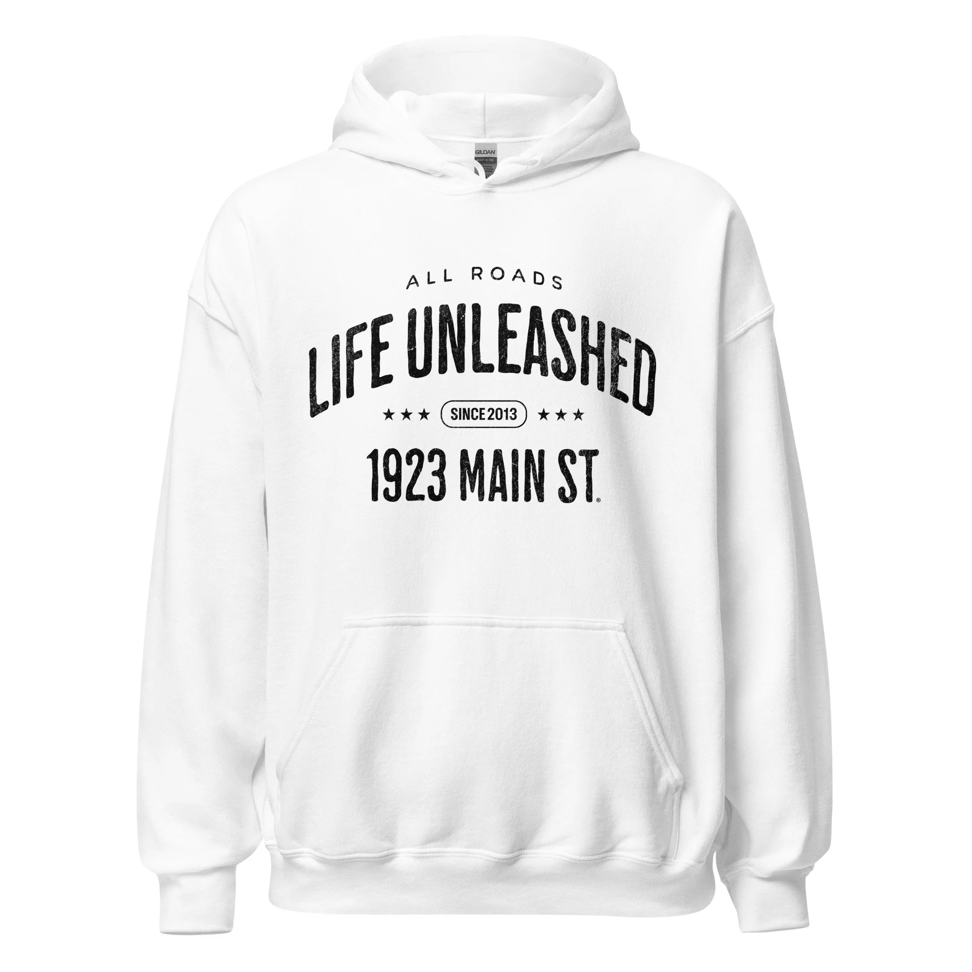 Life Unleashed Arch Skateboard hoodie white.