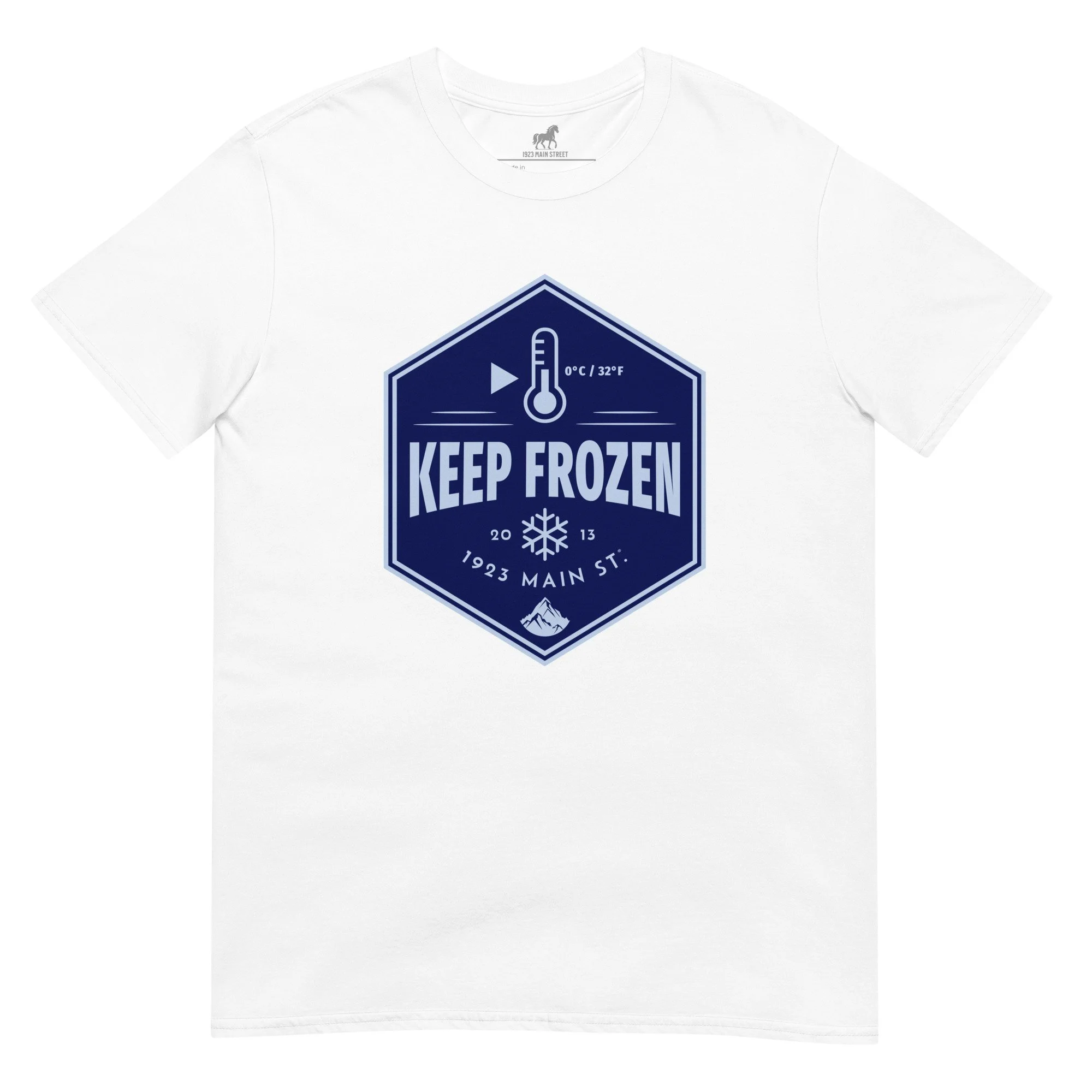 Keep Frozen Label snowboard t-shirt white.