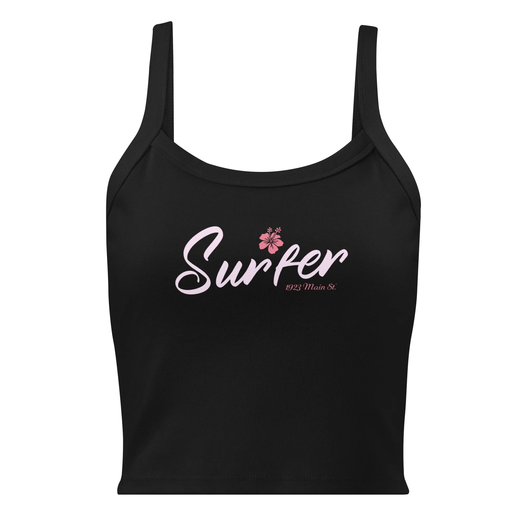 Surfer Blossom women's tank top black, front.
