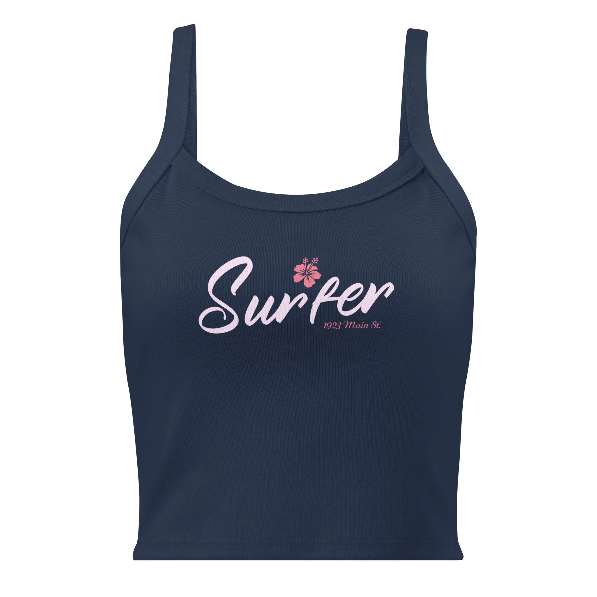 Surfer Blossom women's tank top navy, front.