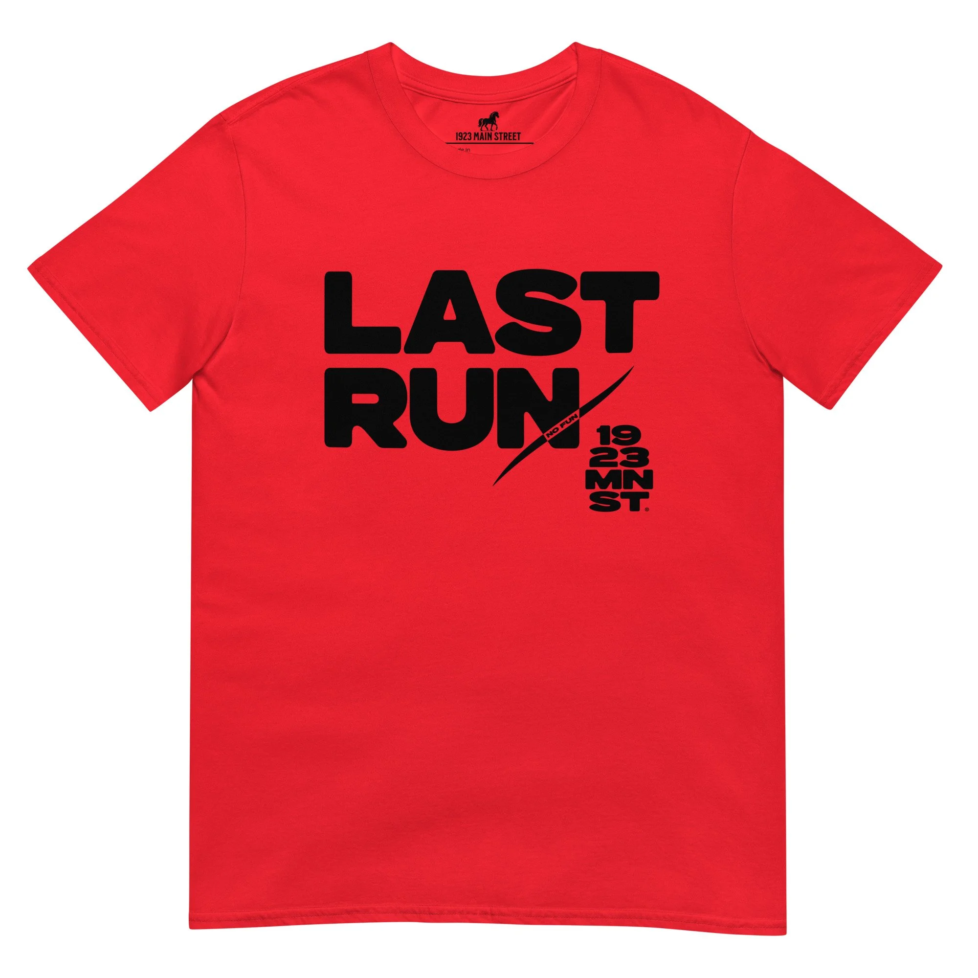Last Run No Fun snowboard t-shirt red.
