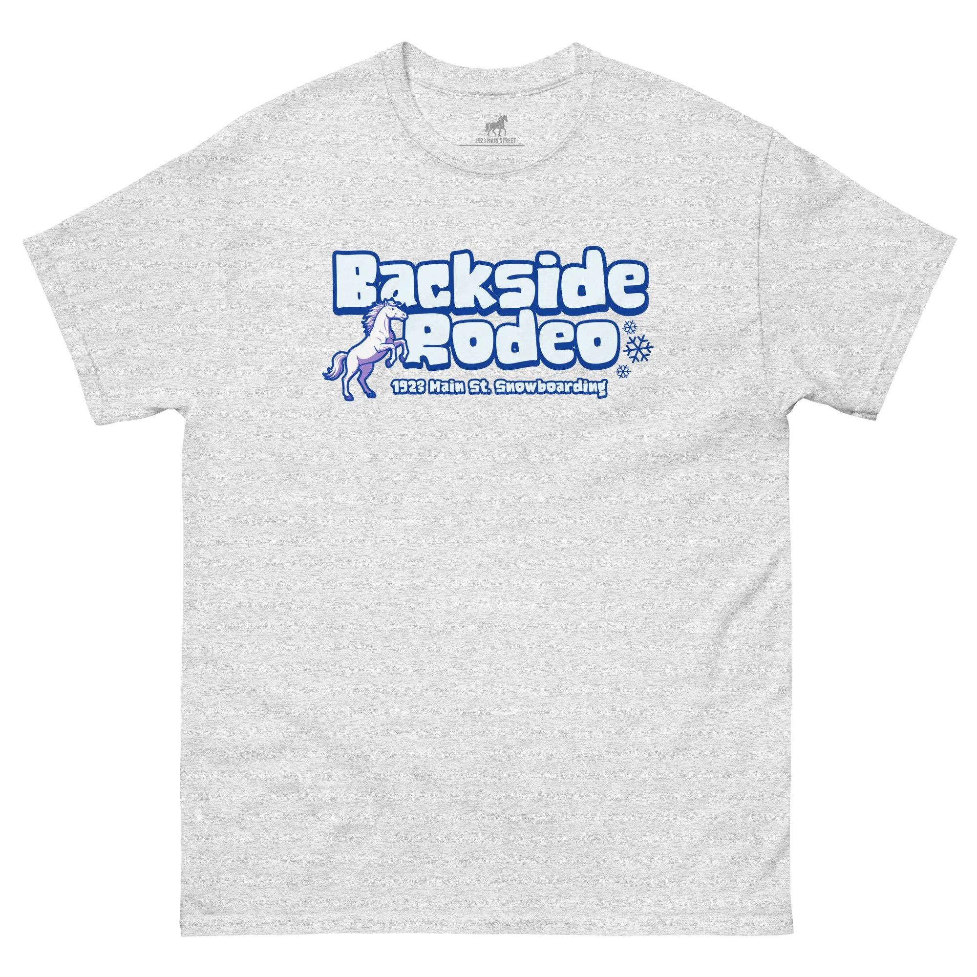 Backside Rodeo snowboard trick tee ash.