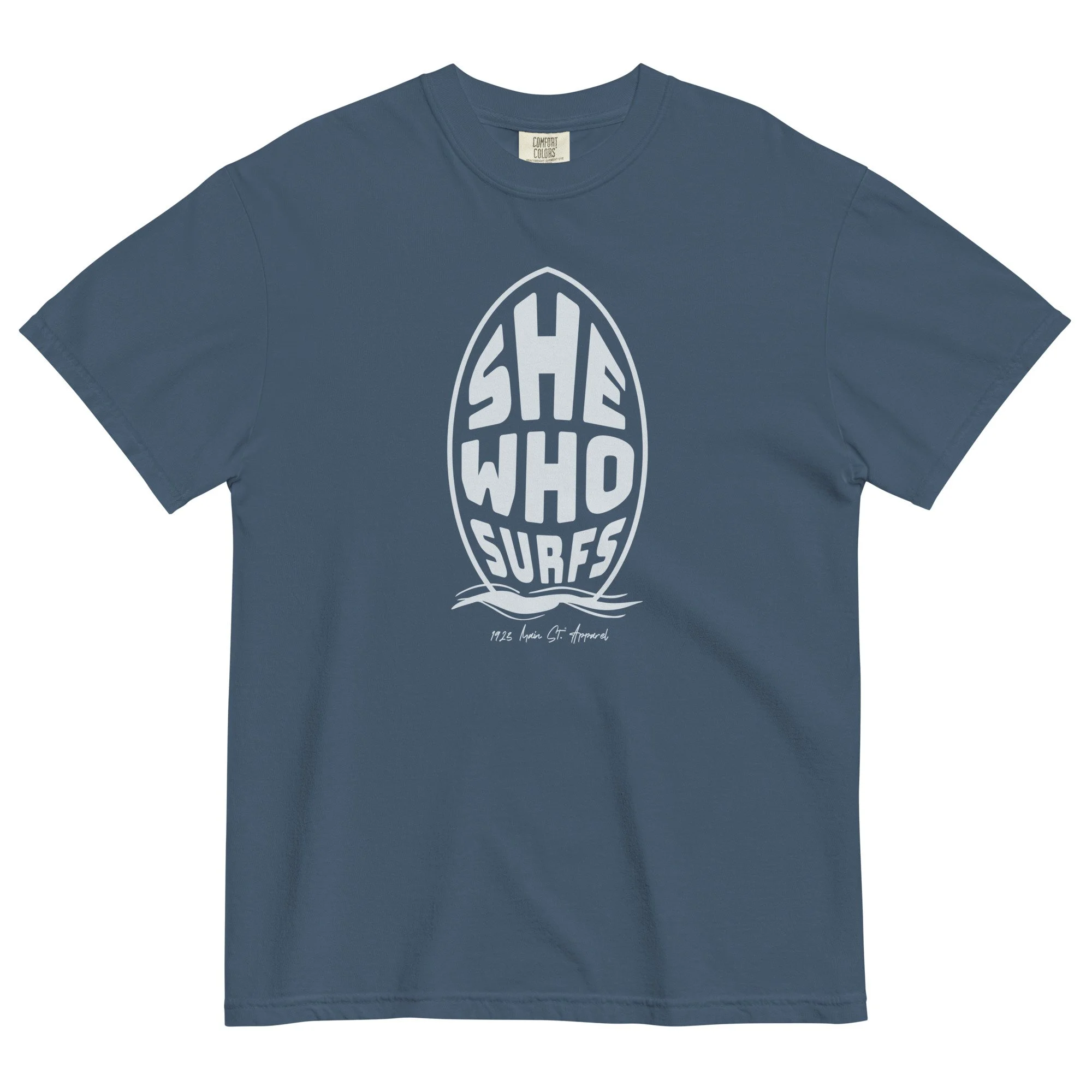 She Who Surfs, Tombstone, Women's Surf Tee midnight.